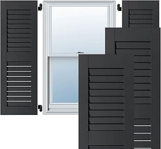 Ekena Millwork RWL15X060BLP Exterior Real Wood Pine Louvered Shutters (Per Pair), Black, 15"W x 60"H