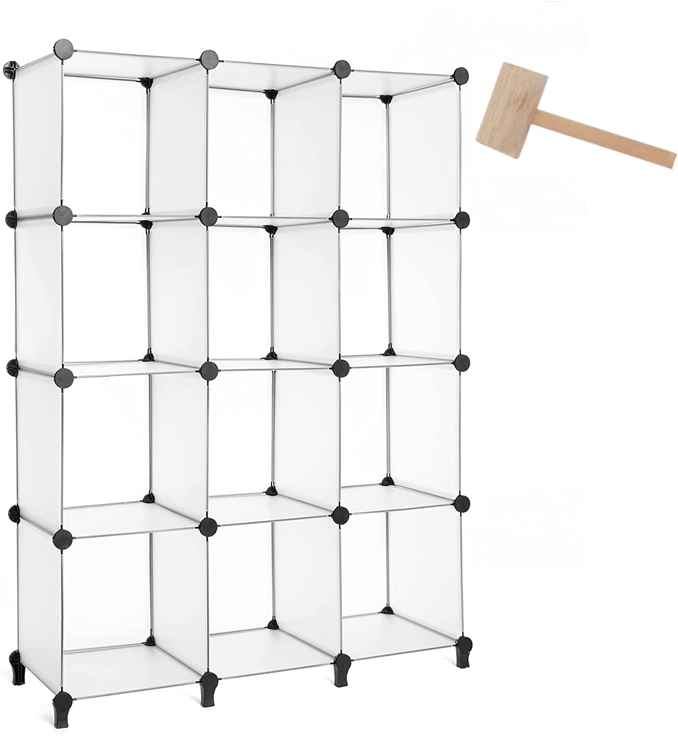 AWTATOS Bookcase 12 Cube Storage Unit Bookshelf Cube Storage DIY Cube Unit, Ideal for Bedroom, Living Room, Office, 49.2 "L x 11.8 "W x 37.2 "H White ULPZ005