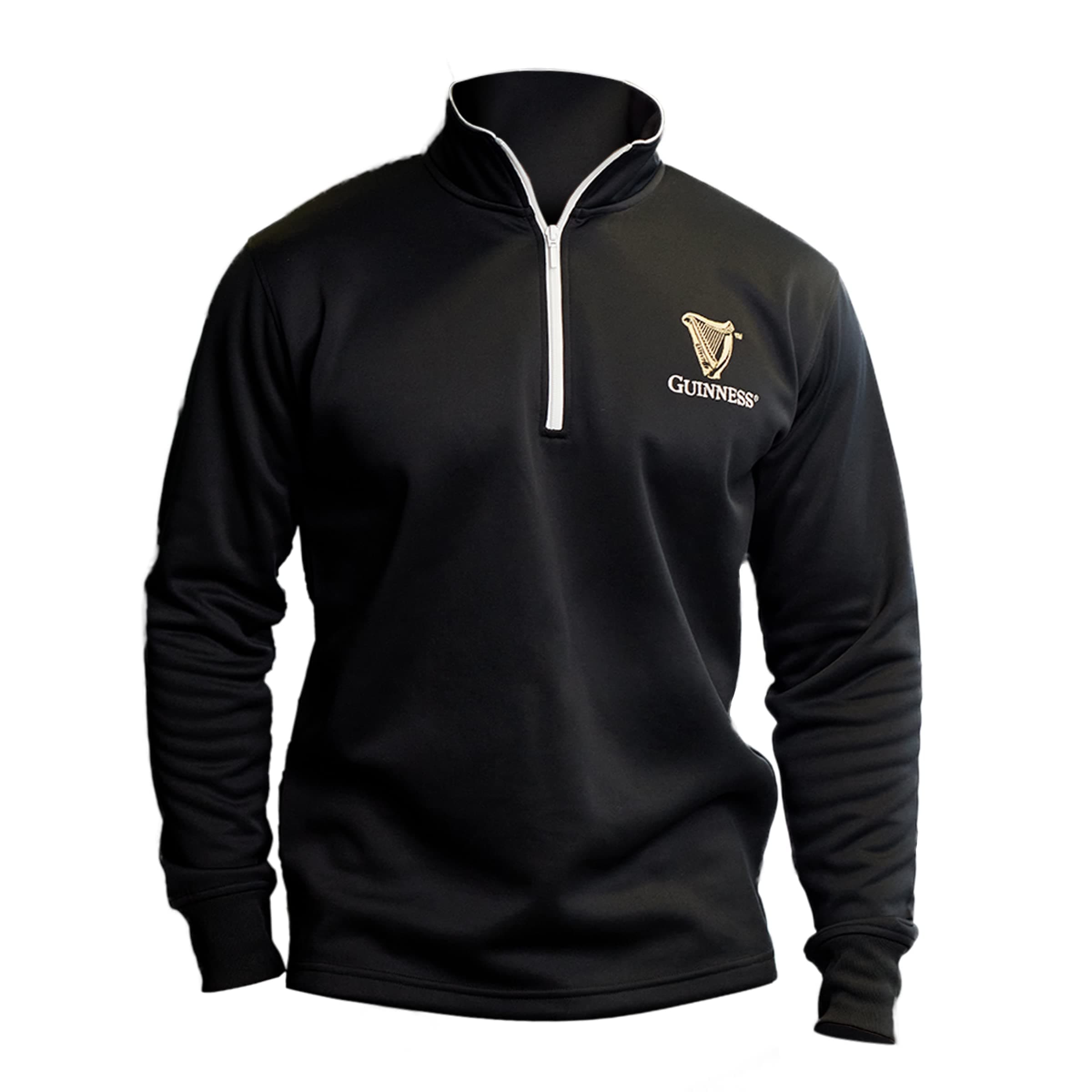 Guinness Official Merchandise Guinness Black Quarter Zip Performance Top Pullover 1/4 Zip Athletic Fleece