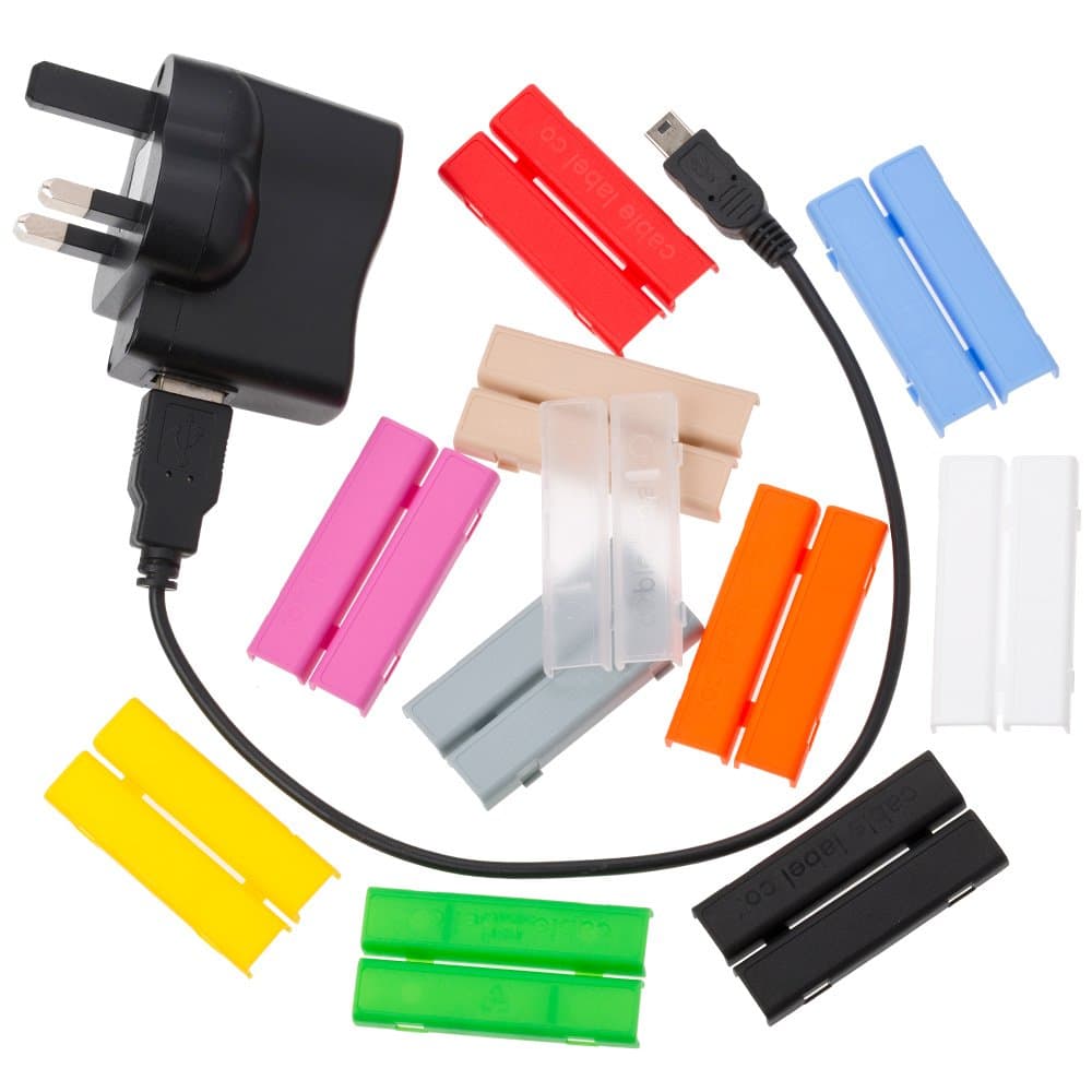Cablebug5 (Large) Pack of 10 Multi Coloured Clip-On Cable Labels to Fit Cables 5mm to 7mm
