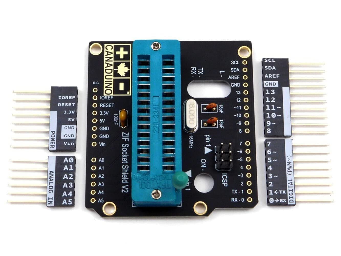 CANADUINO® ZIF Socket Programming Shield V2 for Arduino - Made in Canada (CUSMA Complaint = no tariffs for US customers)