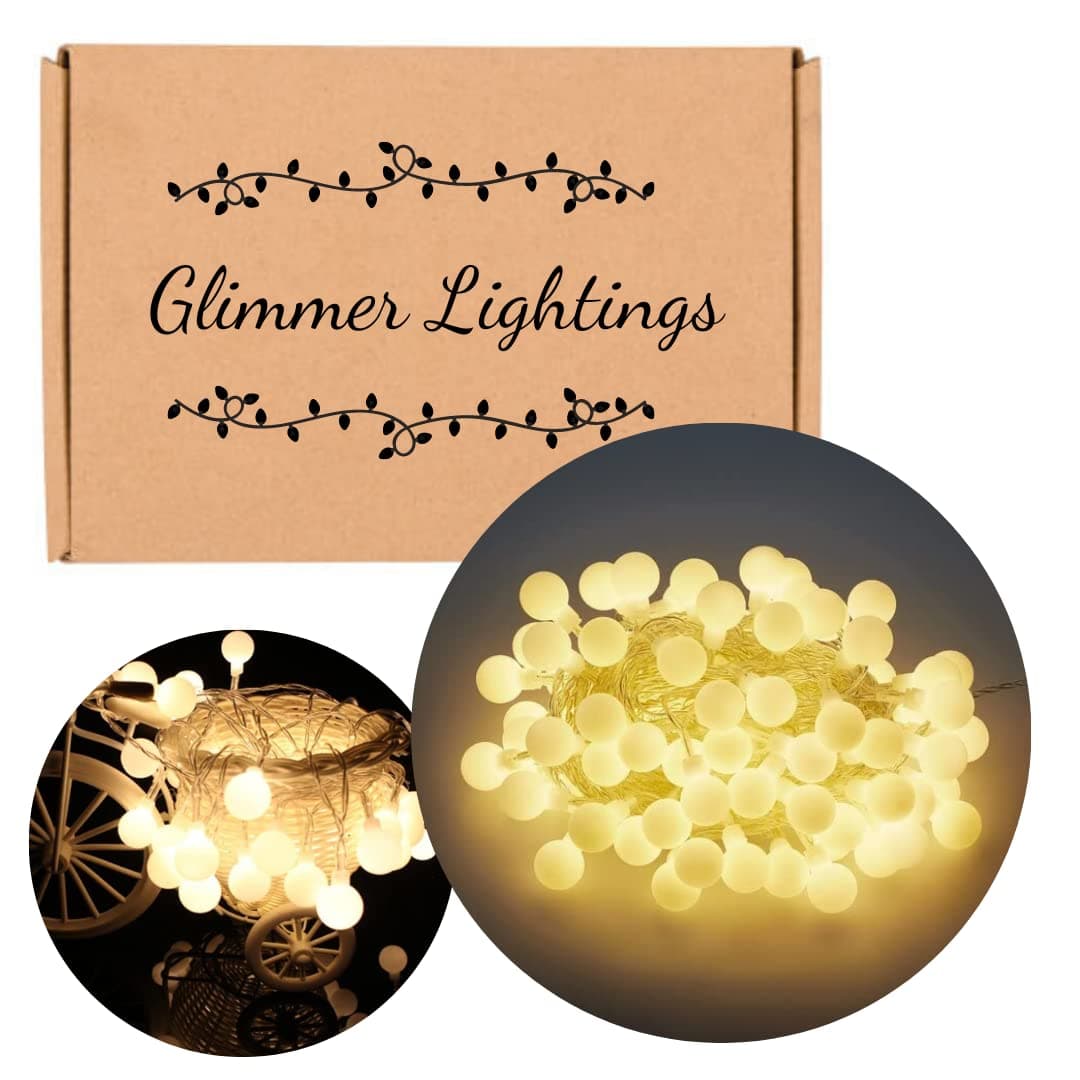 Glimmer Lightings Elegant Small Ball Copper Wire Home Decoration String Lights, Diwali Special (8 Meters, Warm White)
