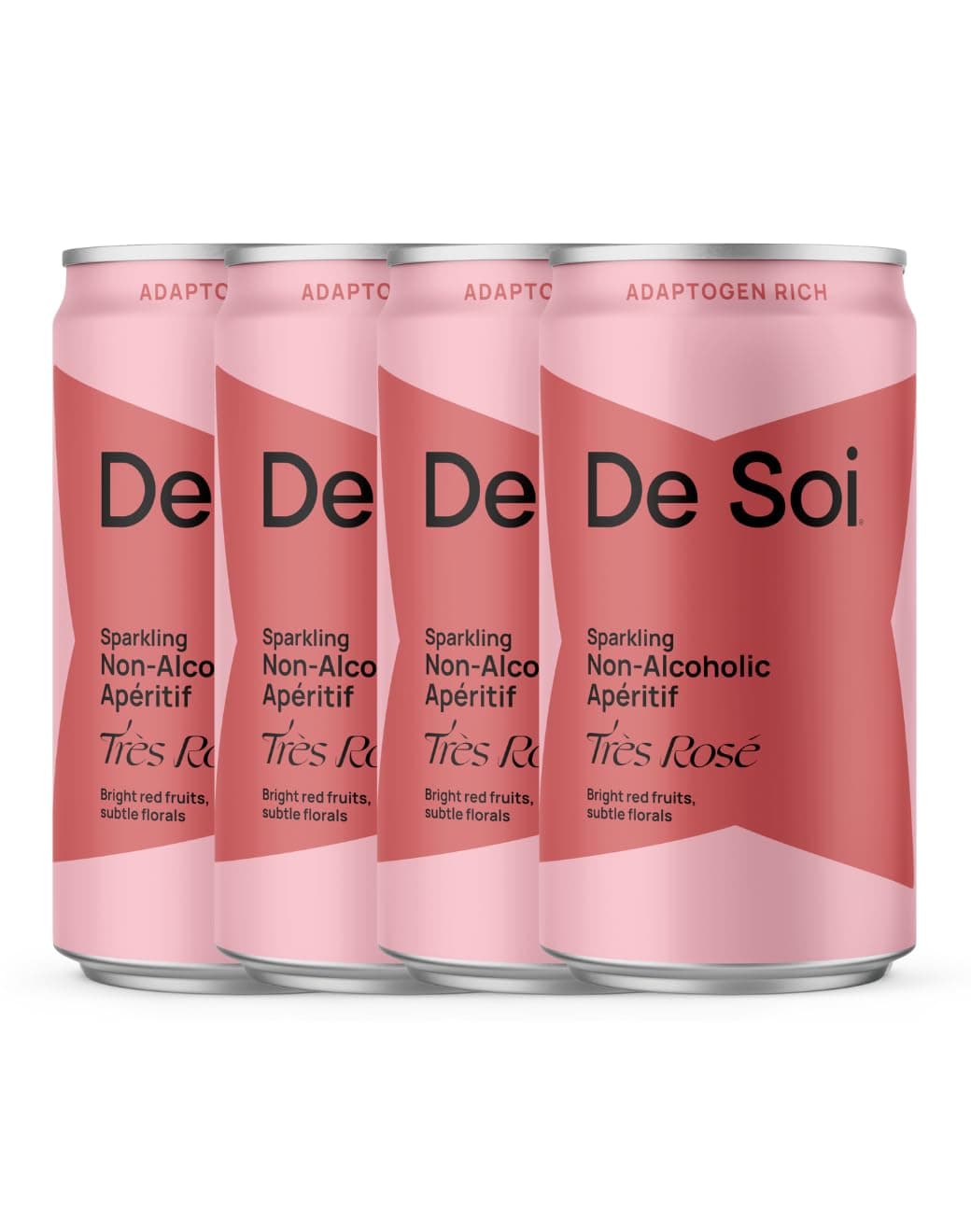 De Soi Très Rosé Non-Alcoholic Drinks 4-Pack (8 fl oz) Variety Pack - Ready to Drink Beverages, Alcohol Free Alternative, Sparkling Aperitifs with Adaptogens, Natural Botanicals & No Added Sugar