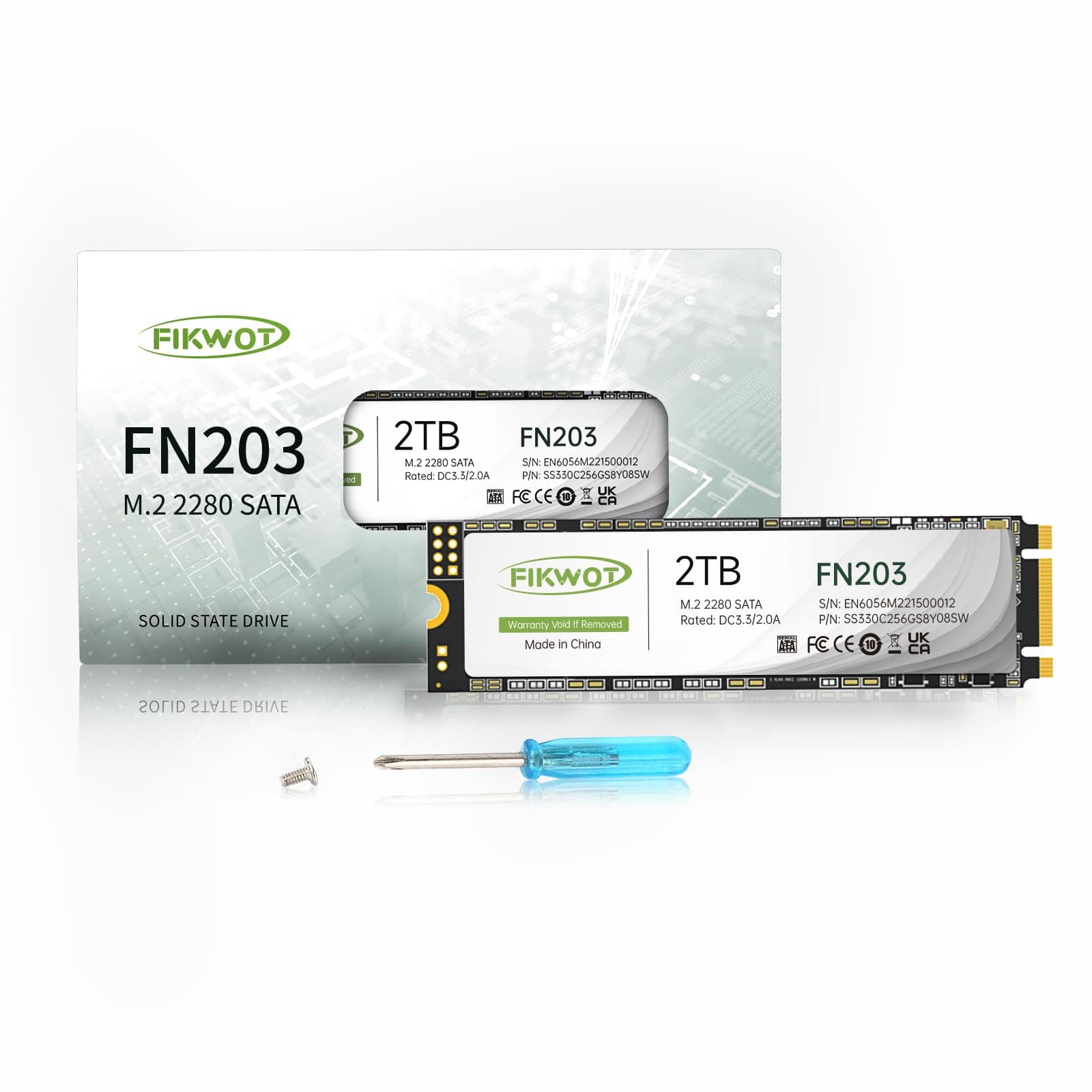 FN203 2TB M.2 SATA SSD - SLC Cache 3D NAND TLC SATA III 6Gb/s M.2 2280 NGFF Internal Solid State Drive, Up to 550MB/s, Compatible with Ultrabooks, Tablet Computers and Mini PCS
