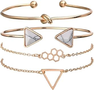 Set of 4 Multilayer Charm Bangle Gold Plated Bracelet for Women and Girls (Golden) (10695b), One Size