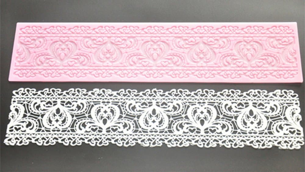 Silicone Lace, Hearts & Scrolls Cake Decorating Mold, Decorating Tools for Edible Lace Fondant Mold, Icing-Lace Cupcake Mat