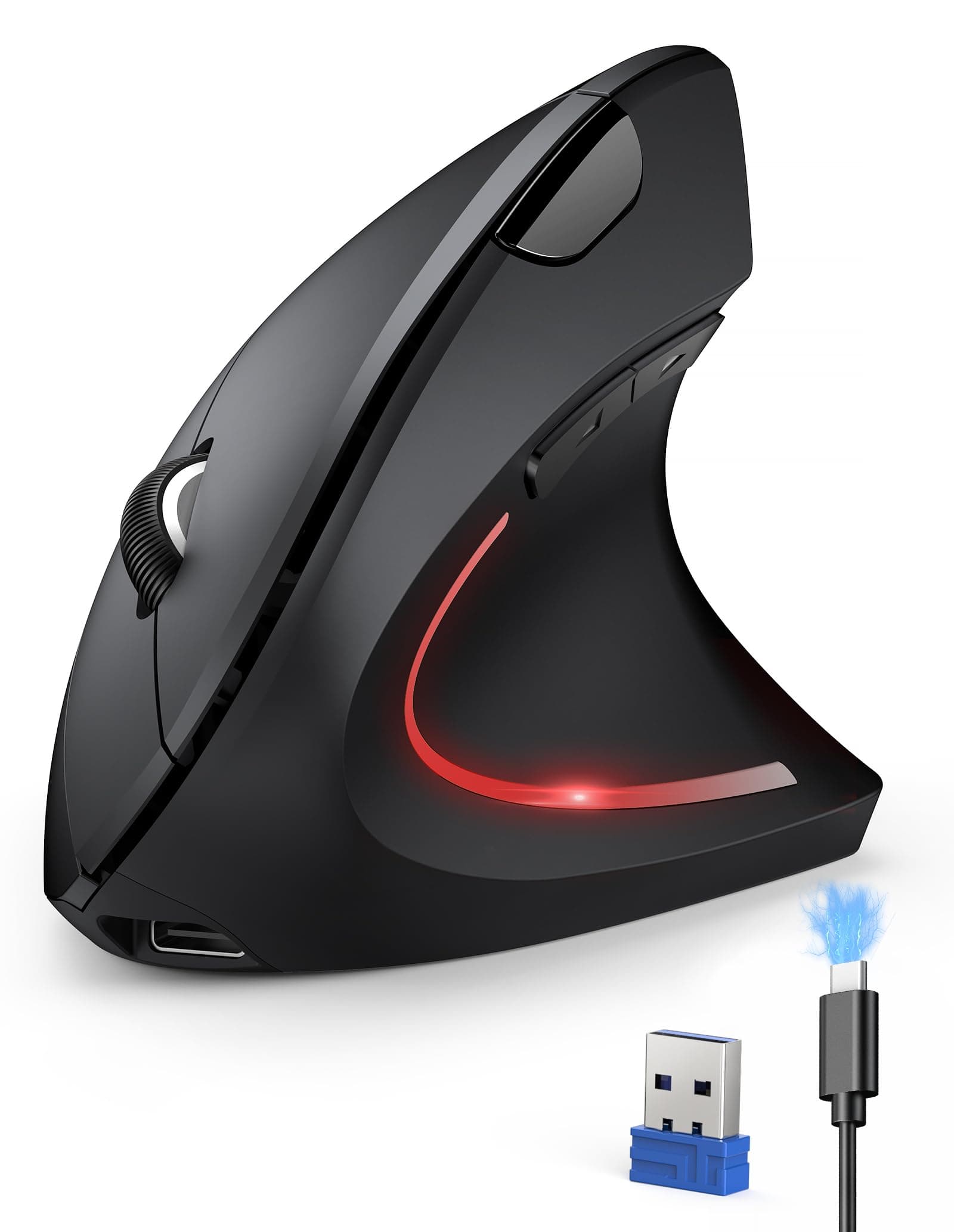 TECKNET Rechargeable Wireless Ergonomic Mouse,2.4GHz USB Vertical Mouse with Silent Click,4800 DPI Mouse with 6 Adjustable DPI,6-Button Computer Mouse for Laptop,PC, MacBook (No Batteries Needed)