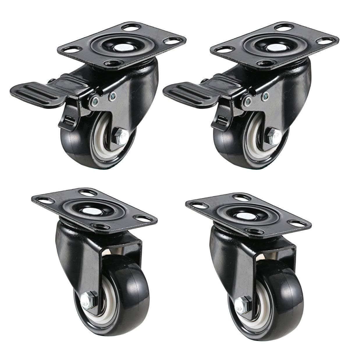Lepose4 Pack 2" Heavy Duty Caster Wheels Soft Rubber Swivel Caster with 360 Degree (2 with Brakes & 2 Without)