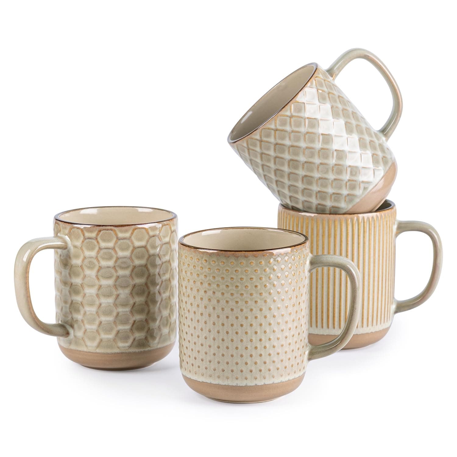 GBhome Large Coffee Mugs Set of 4, 16oz Handmade Stoneware Coffee Mugs Set with Large Handle for Cappuccino/Latte/Tea/Hot Cocoa, Dishwasher & Microwave Safe-Pale khaki