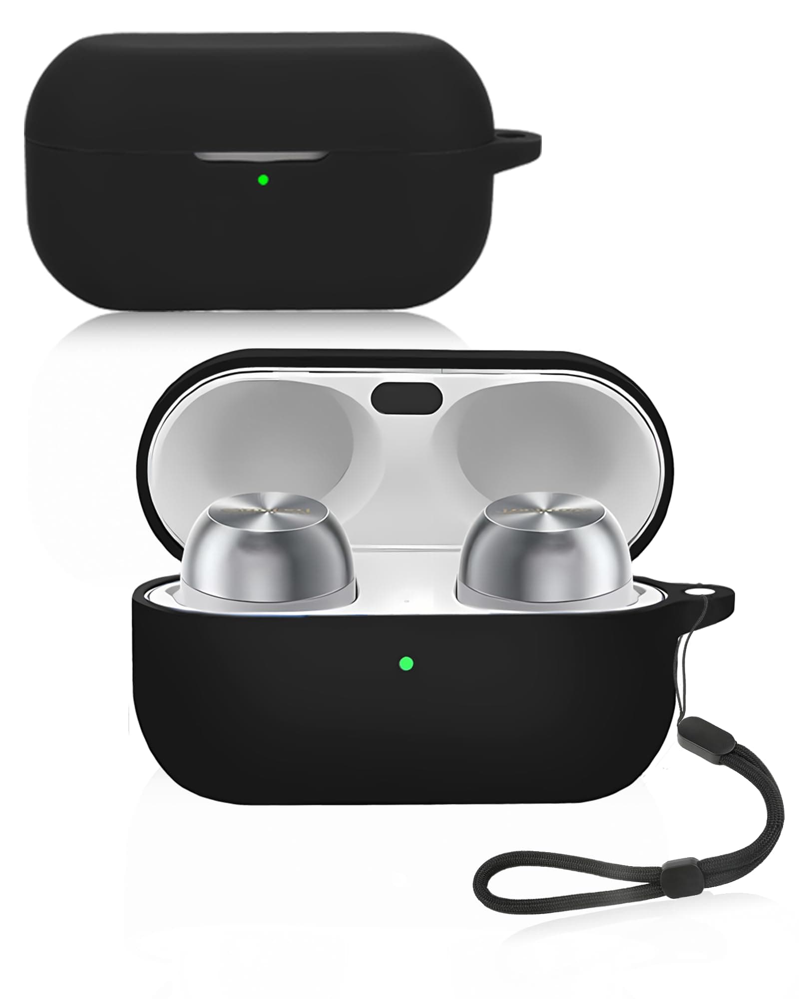 For Technics EAH-AZ100&EAH-AZ100E-S&EAH-AZ100E-K Earbuds, Soft Silicone Case with lanyard - Waterproof, Shockproof & Scratch-resistant, Black