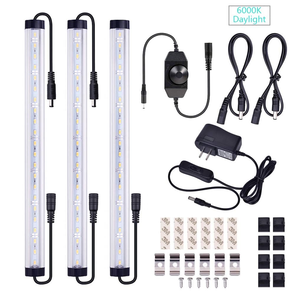 SUNWOW Dimmable LED Under Cabinet Lighting Kit - 3pcs Extendable Under Counter LED Light Bars for Kitchen, Utility Rooms, Shelf, Show Case Lighting (White)