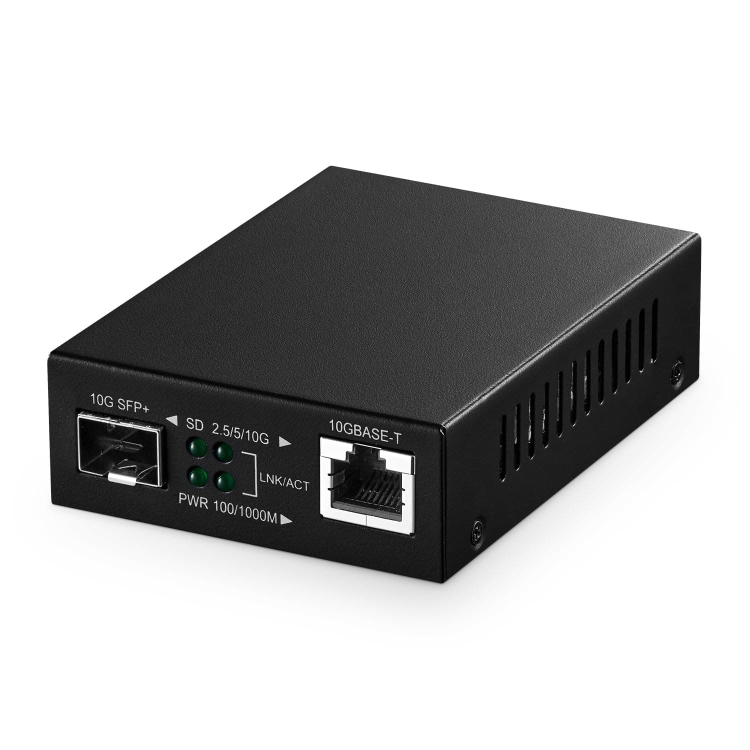 10G Fiber Media Coverter, 2 Port 10 Gigabit Binardat Ethernet Switch, 1 x 10G RJ45 Port, 1 x 10G SFP Port, Mini Metal Case Fanless, Unmanaged Plug and Play
