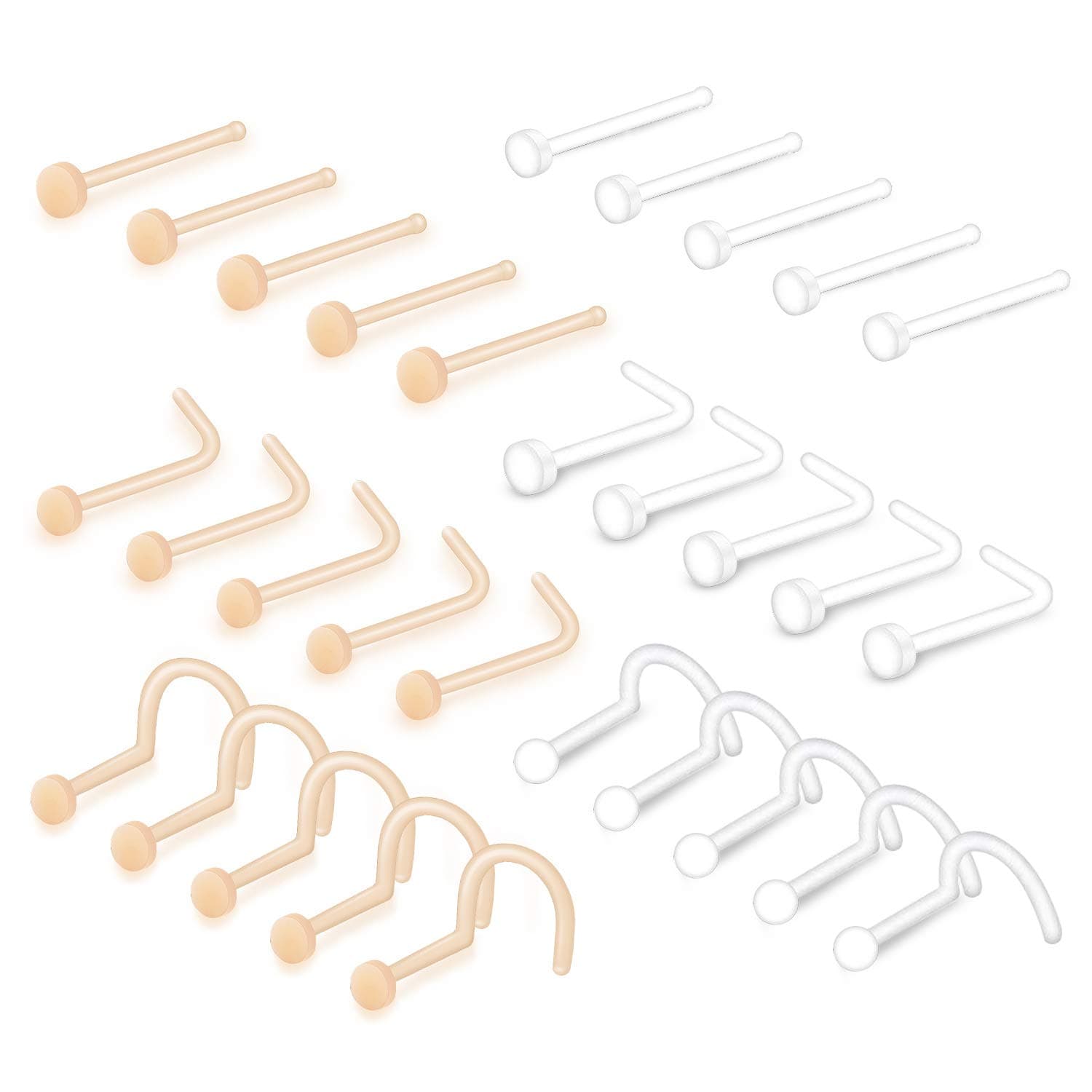 Clear Nose Rings Studs L Shape Piercing Retainer Flexible Nose Bone Flesh Skin Color Nostril Piercing Retainer for Work 18g 20g Flat Top