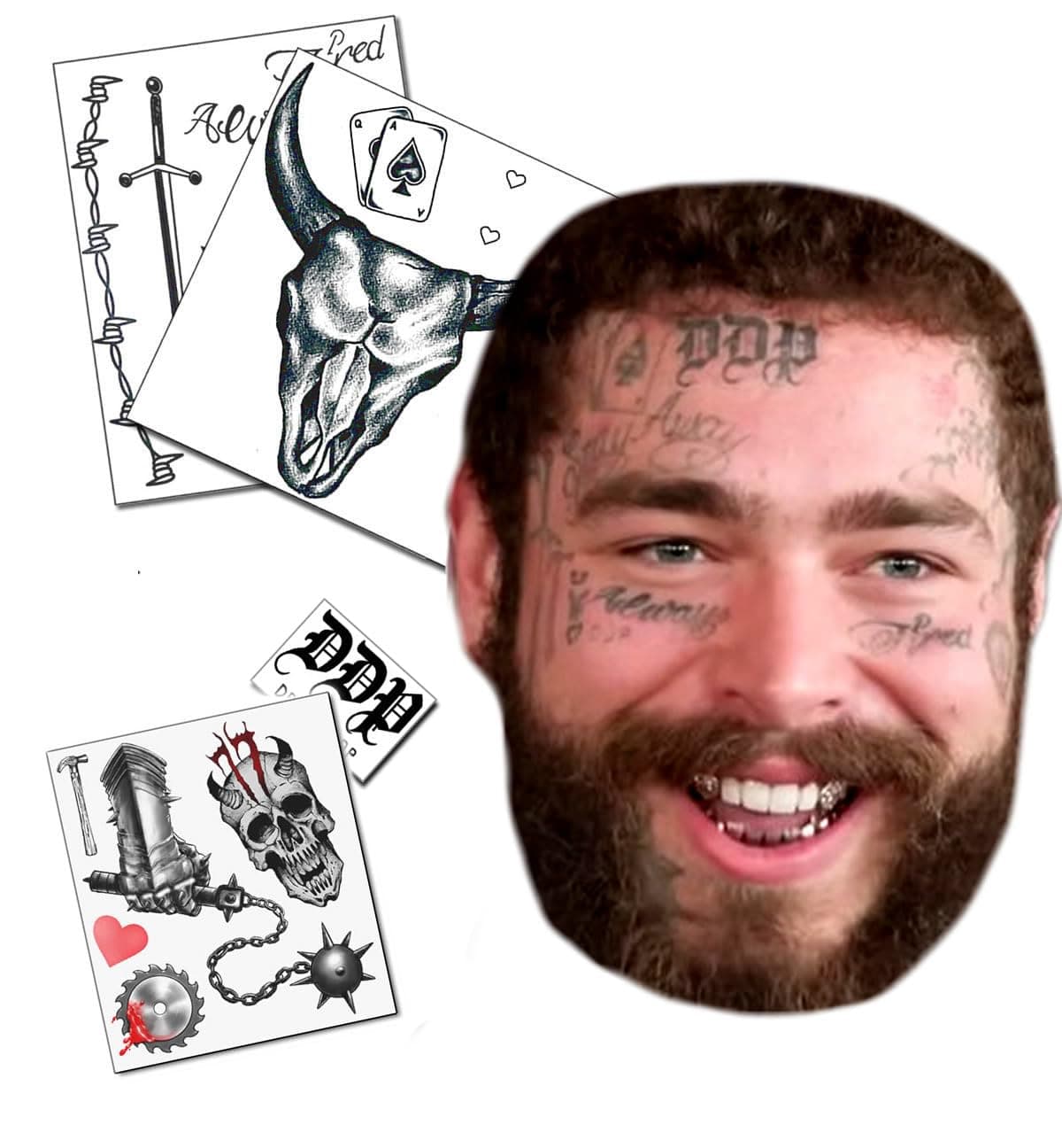 UPDATED 2023 Posty Malone Inspired Face/Neck Temporary Tattoos Set - New Tattoos Included - Skin Safe - Long Lasting