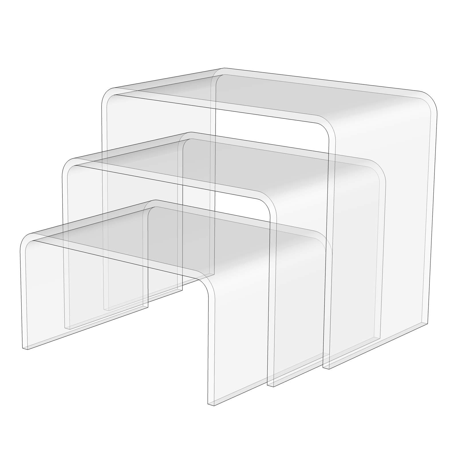 Clear Acrylic Plastic Cabinet Display Stand - Exhibition Riser Plinth- Hoverstand (3 small nesting plinths)