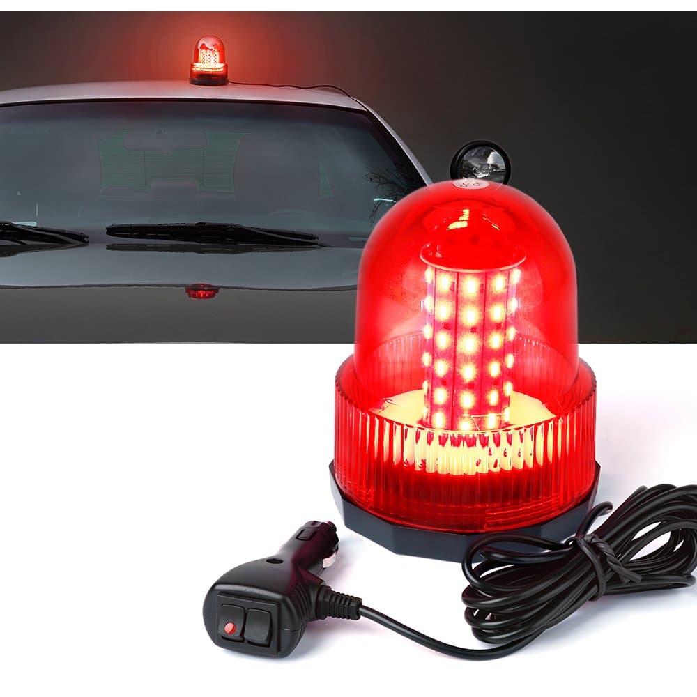 Xprite Super Bright Red Rotating Revolving LED Beacon Strobe Light，with Magnetic Mount, 60LEDs 15W Emergency Warning Caution Flashing Light for Snow Plow Truck UTV 12v Vehicle