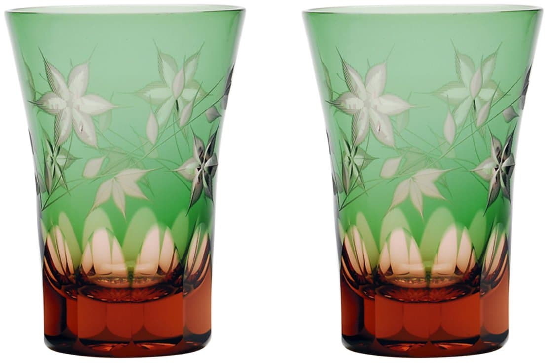 Edo Kiriko Glass Studio Sai Feng iron wire pattern Tenkai tumbler pair M-7565-2PG