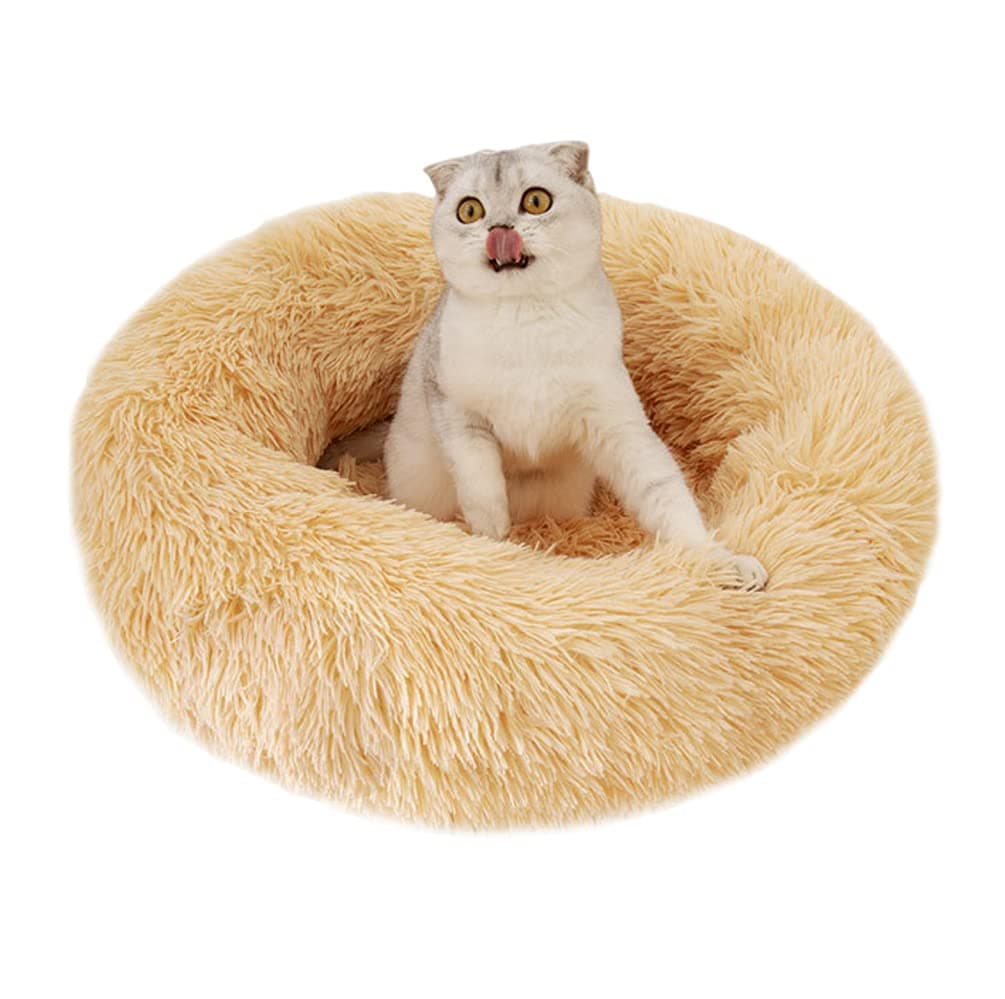 Detachable Calming Dog Bed & Cat Bed for Small Medium Dogs and Cats,Machine Washable Donut Cuddler Pet Beds Original Faux Fur Fluffy Round Donut Pet Bed (M, Light Brown)