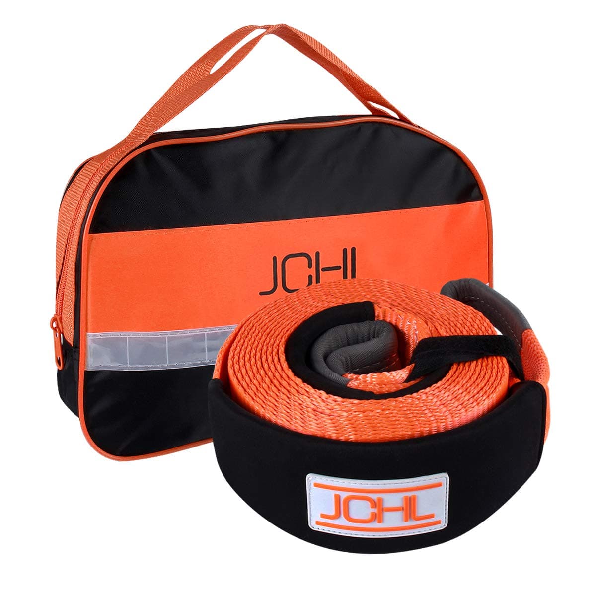 JCHL Tow Strap Heavy Duty Draw String 3"x20ft Recovery Strap 35000LBS (18TON) Rated Capacity Off Road Towing Rope, Reinforced Loops, Protective Sleeves, Storage Bag Emergency Towing Rope for Recovery