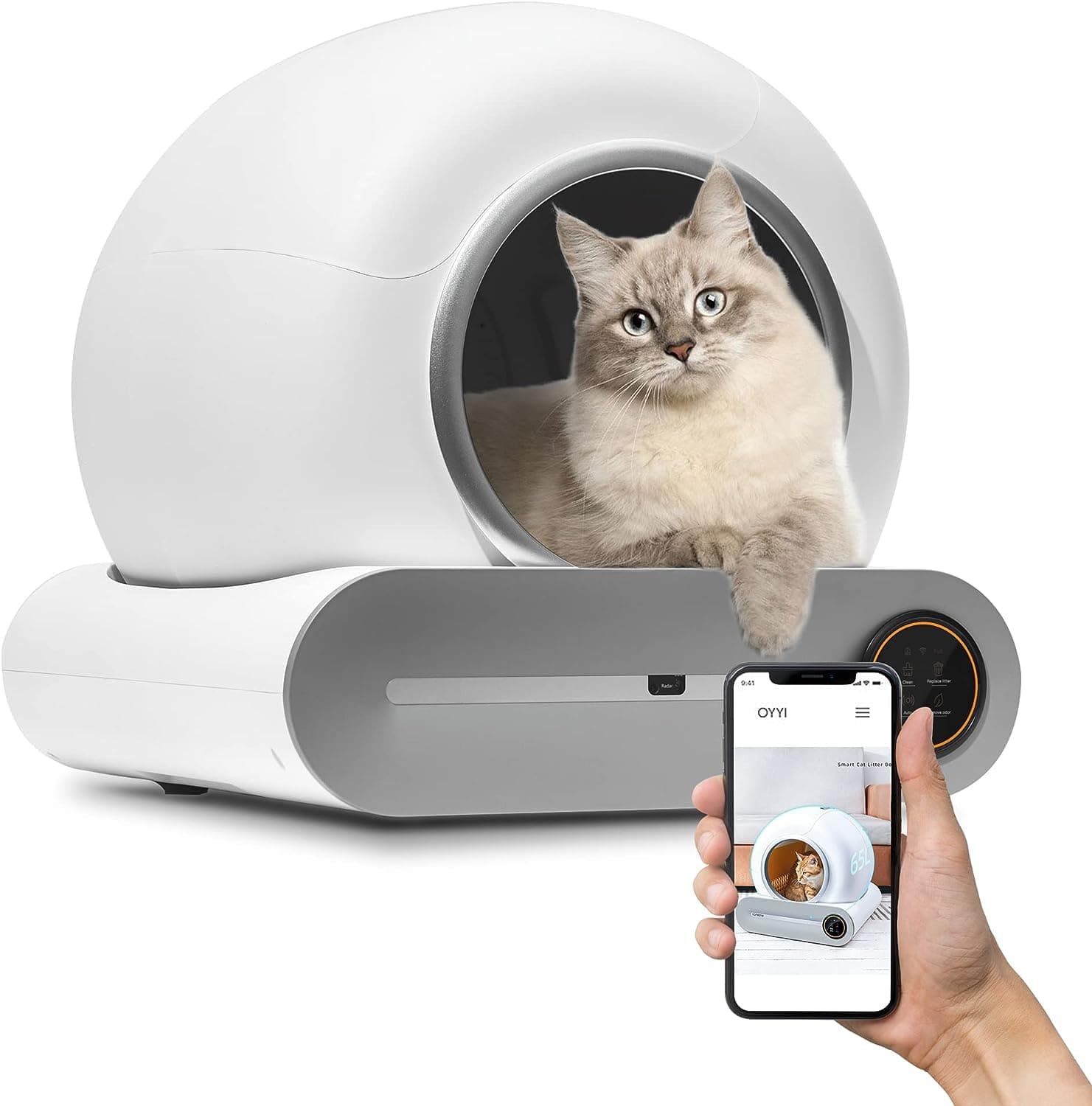 V2COM Self Cleaning Cat Litter Box, Large Automatic Smart Litter Box with 65L+9L Large Capacity for Multi Cats App Control (2.4Ghz WiFi) Odor Removal Integrated Safety Protection Smart Robort