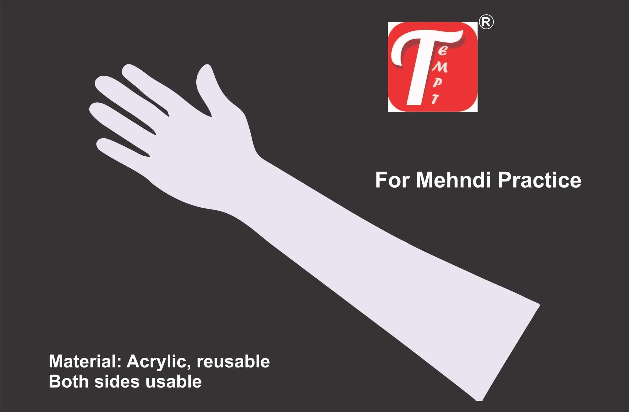 Tempt - Reusable Acrylic Hand for Mehndi Practice (White, Pack of 1)