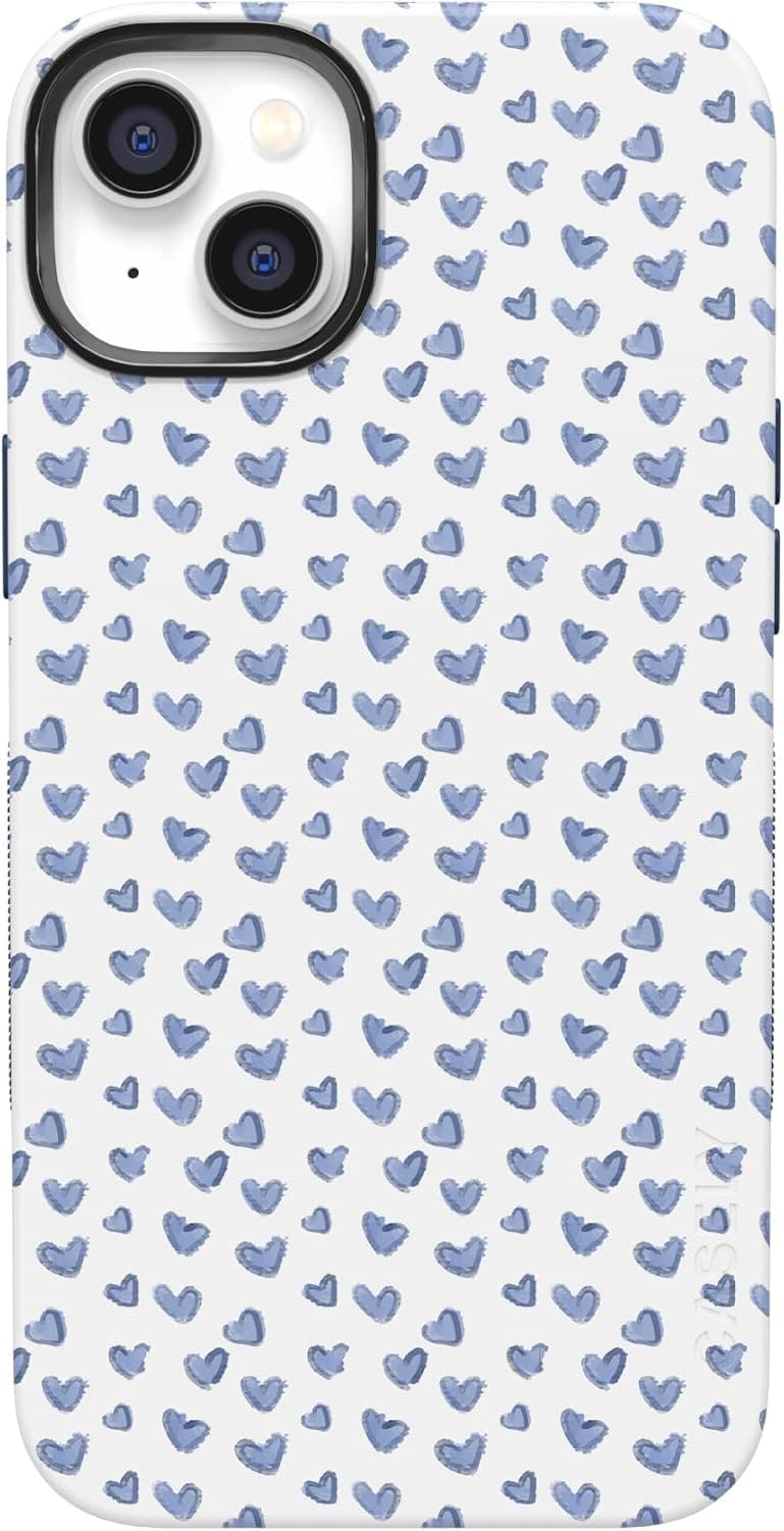 Casely iPhone 14 Case | Lovebug | Blue Hearts | Compatible with MagSafe | Bold Protective Design