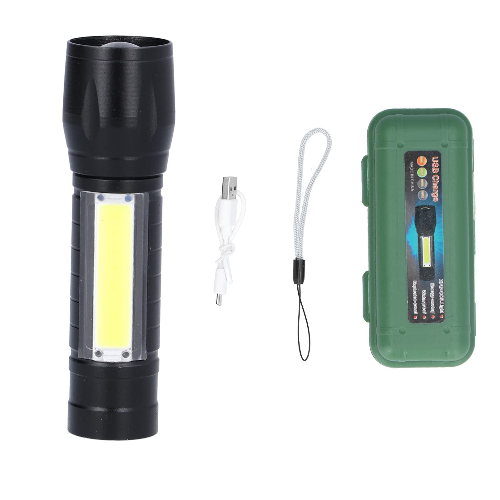 HERCHR USB Rechargeable Flashlight, Portable Torch Light Zoomable Hand Lamp Tactical Flashlights with COB Sidelight Personal Defense Equipment for Camping Climbing