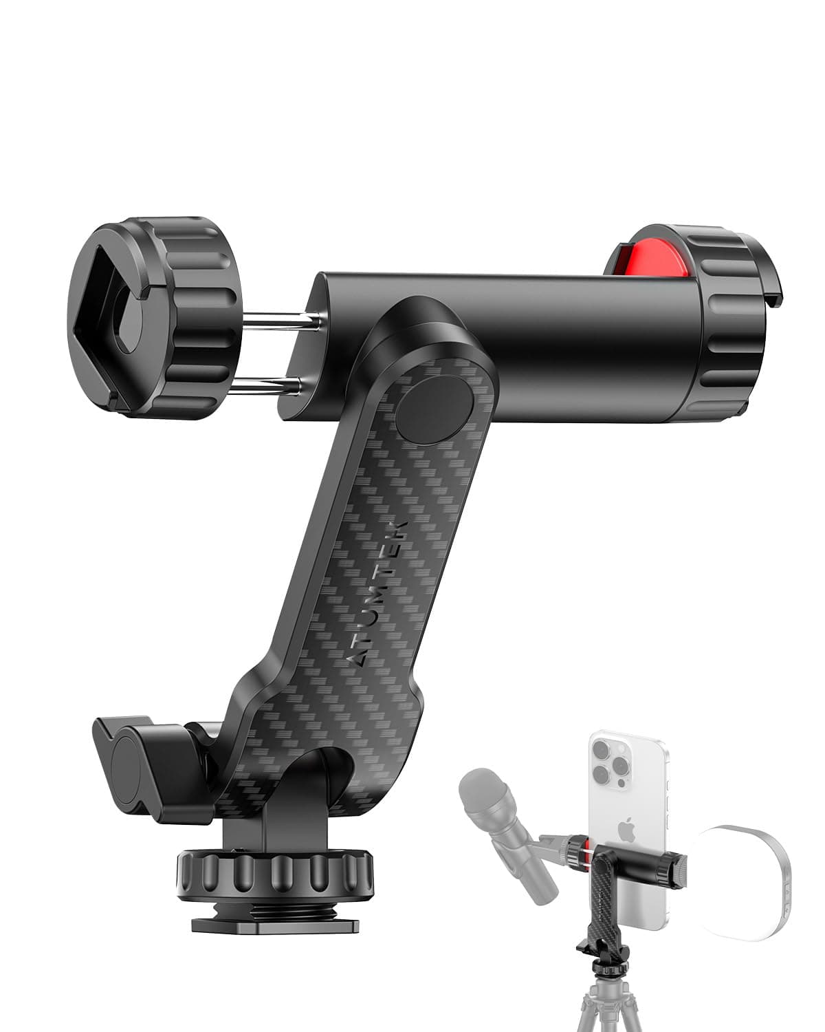 Phone Tripod Mount, Universal Smartphone Holder with 2 Cold Shoe Mounts, 1/4" Screw, 360° Rotation & 180° Tilt for Vlogging, Photography, Video Conferencing, Compatible with Phone and Camera