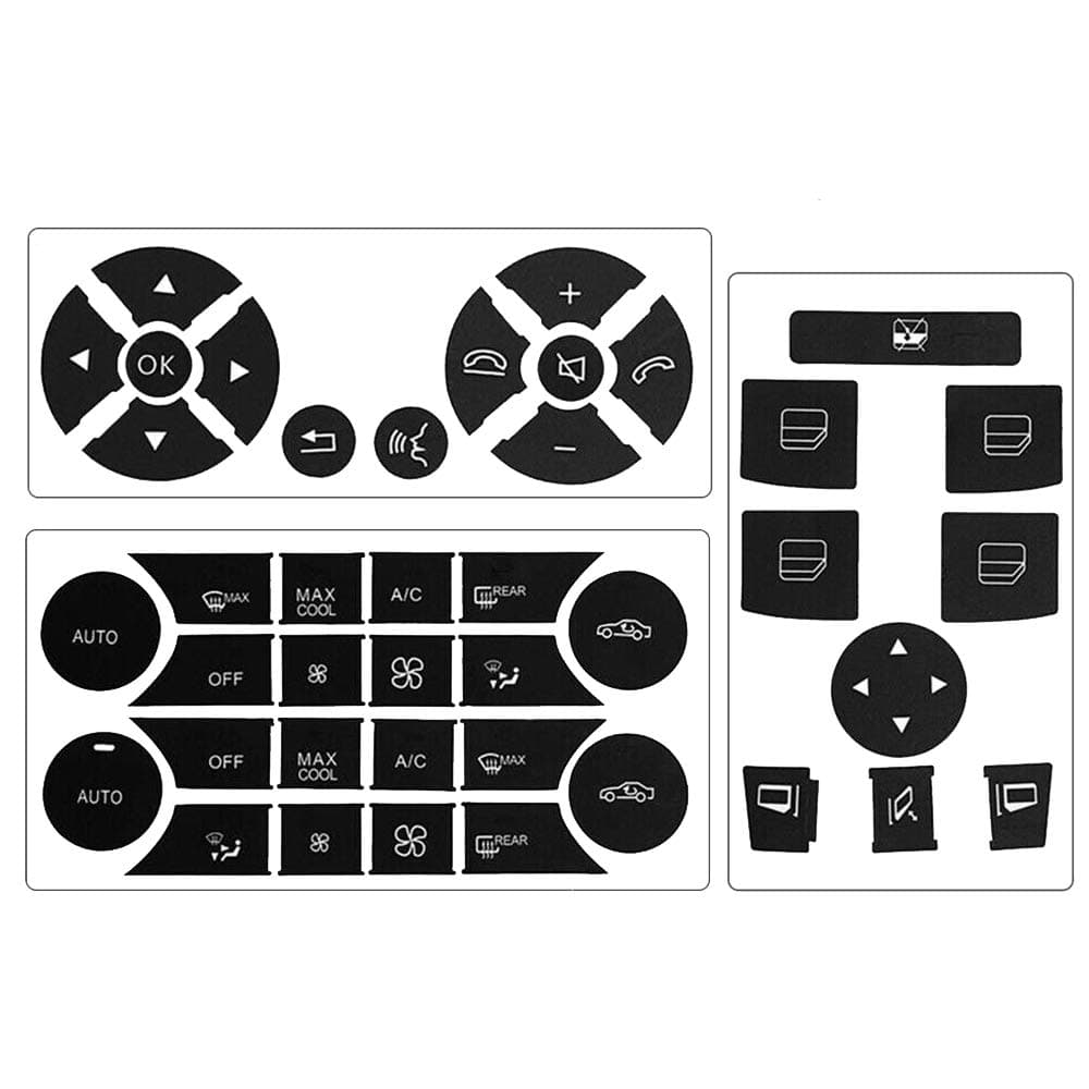 RDBS Steering Wheel & Window Switch & AC Button Stickers for 2008 2009 2010 2011 2012 2013 2014 Mercedes Benz W204 C250 C300 C350 E-Class ML GL GLK