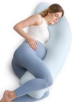 Pregnancy Pillows for Side Sleeping, J Shaped Maternity Body Pillow for Pregnancy, Soft Pregnancy Pillow for Head Neck Belly Support, Blue