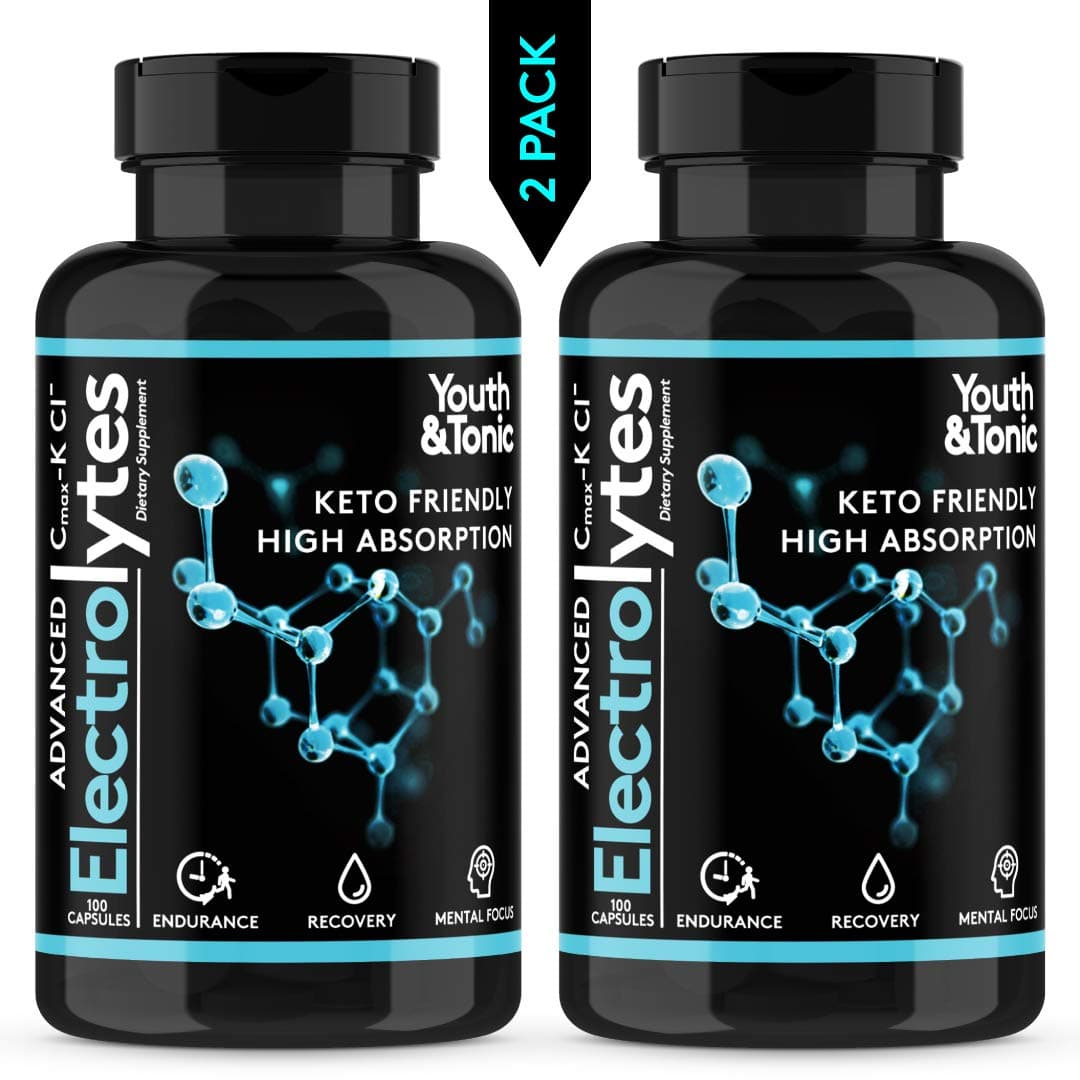 Complete Electrolyte Supplement w High Bioavailability and Cmax Chloride Potassium Magnesium for Endurance Muscle Recovery Mental Focus. Rapid Rehydration Salts and Keto Friendly Pills with 200 caps