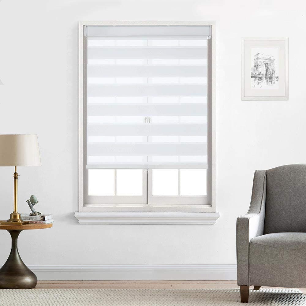 Everyday Celebration Cordless Dual Layer Zebra Blind, Free-Stop Light Filtering Zebra Roller Shades, (White 29" W X 72" H)