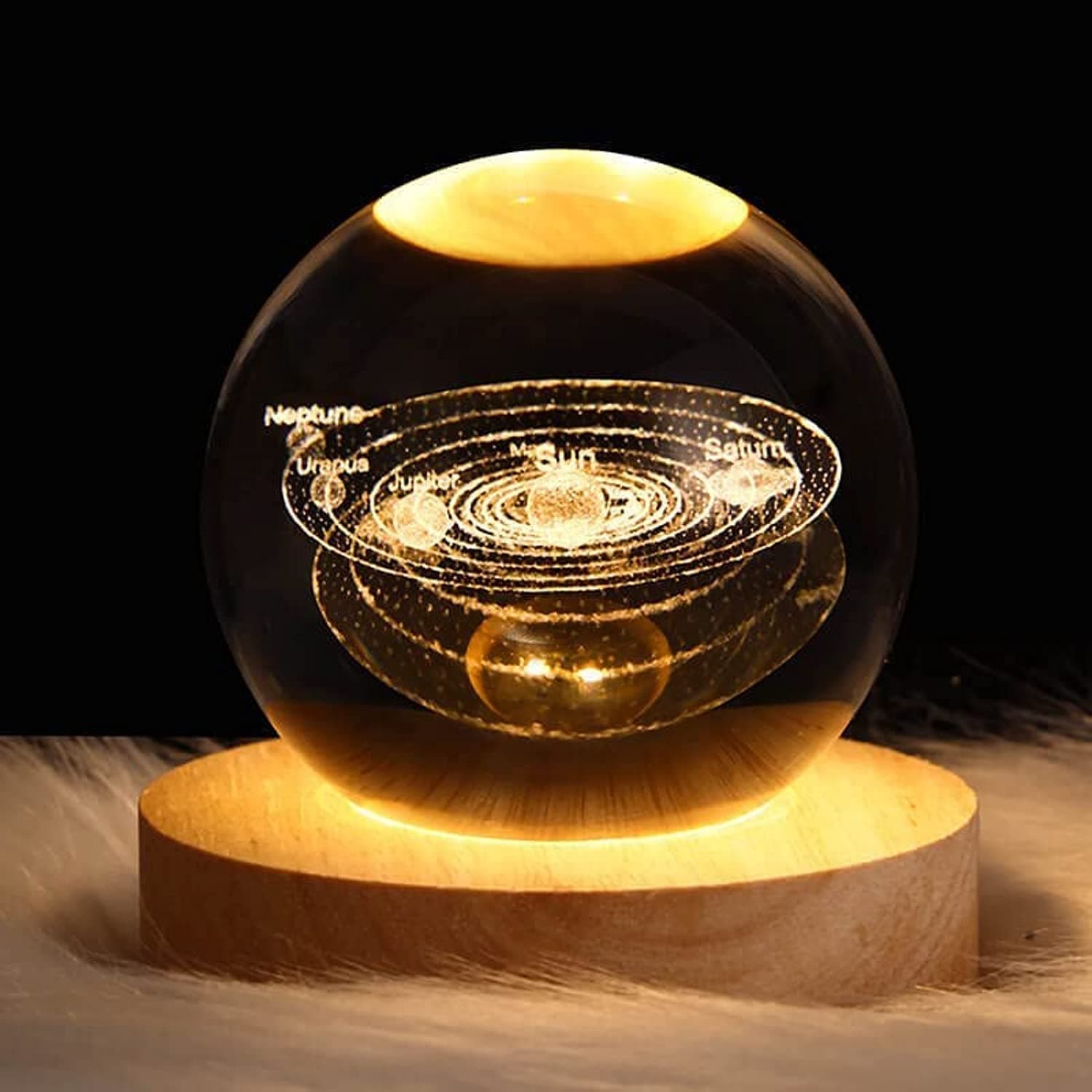 3D Crystal Ball Nightlight Decolamp, 80mm (3.15in) Solar System Model Decor with LED lamp Base, Cool Desk Decor Best Birthday Christmas Gifts for Kids Girls Boys Dad Friends Teachers (Solar System)