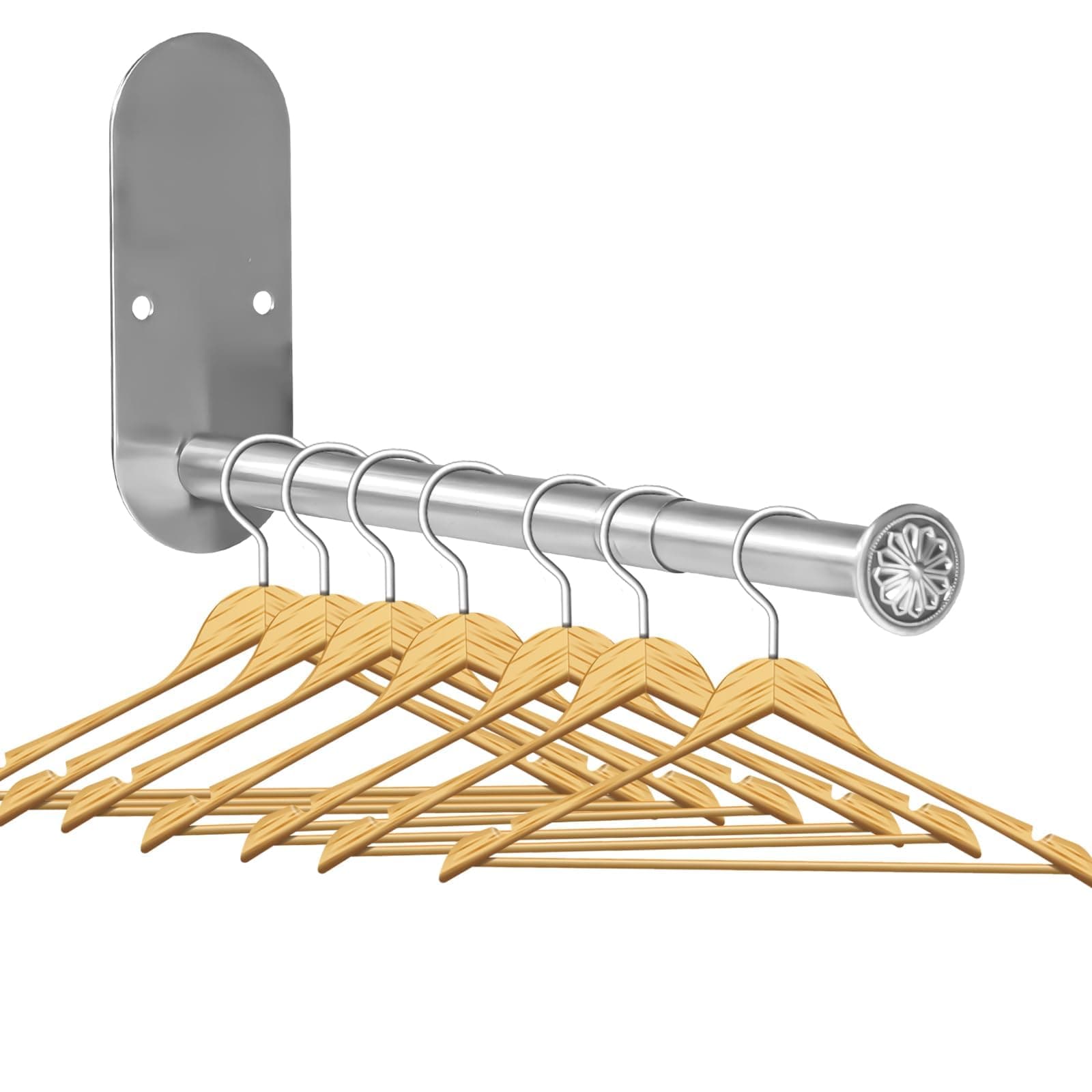 2-Section Stainless Steel Clothes Hanger Storage, Retractable Space Saving Clothes Hanger Storage Organizer, Wall Mount Clothes Rack Organizer, Adhesive or Drilling Installation(Length 13.7")