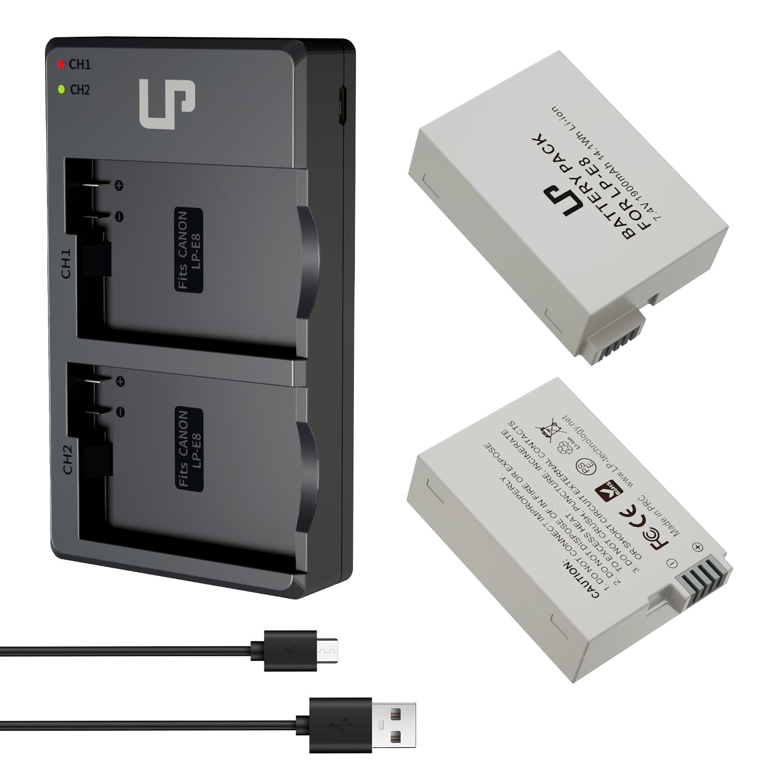LP-E8 Battery Charger Pack, 2-Pack Battery & Dual Slot Charger, Compatible with Canon EOS Rebel T2i, T3i, T4i, T5i, 550D, 600D, 650D, 700D, Kiss X4, X5, X6i, X7i Cameras &More(Not for T2 T3 T4 T5)