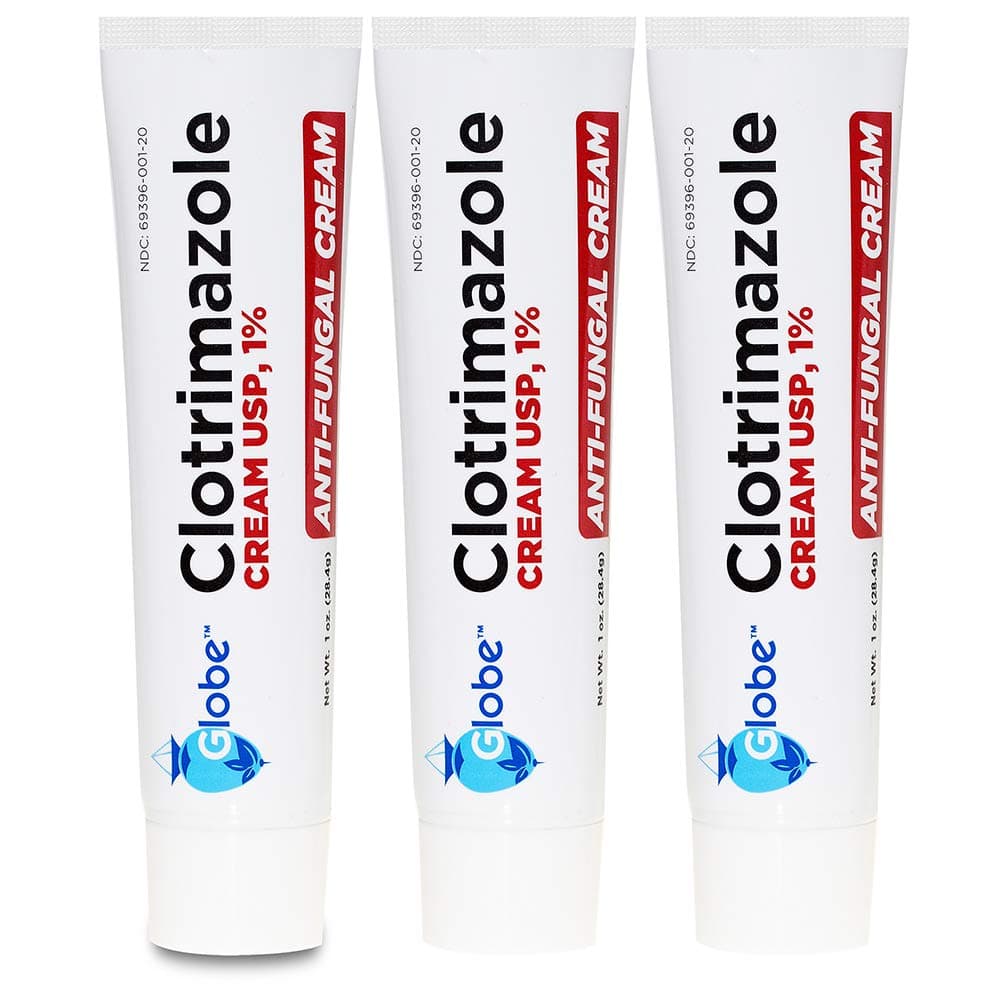 Globe Clotrimazole Antifungal Cream 1% USP, 1 oz (3 Pack), Anti Fungal Treatment, Relieves Itching, Burning, Cracking and Scaling Associated Athletes Foot, Jock Itch, Ringworm and More