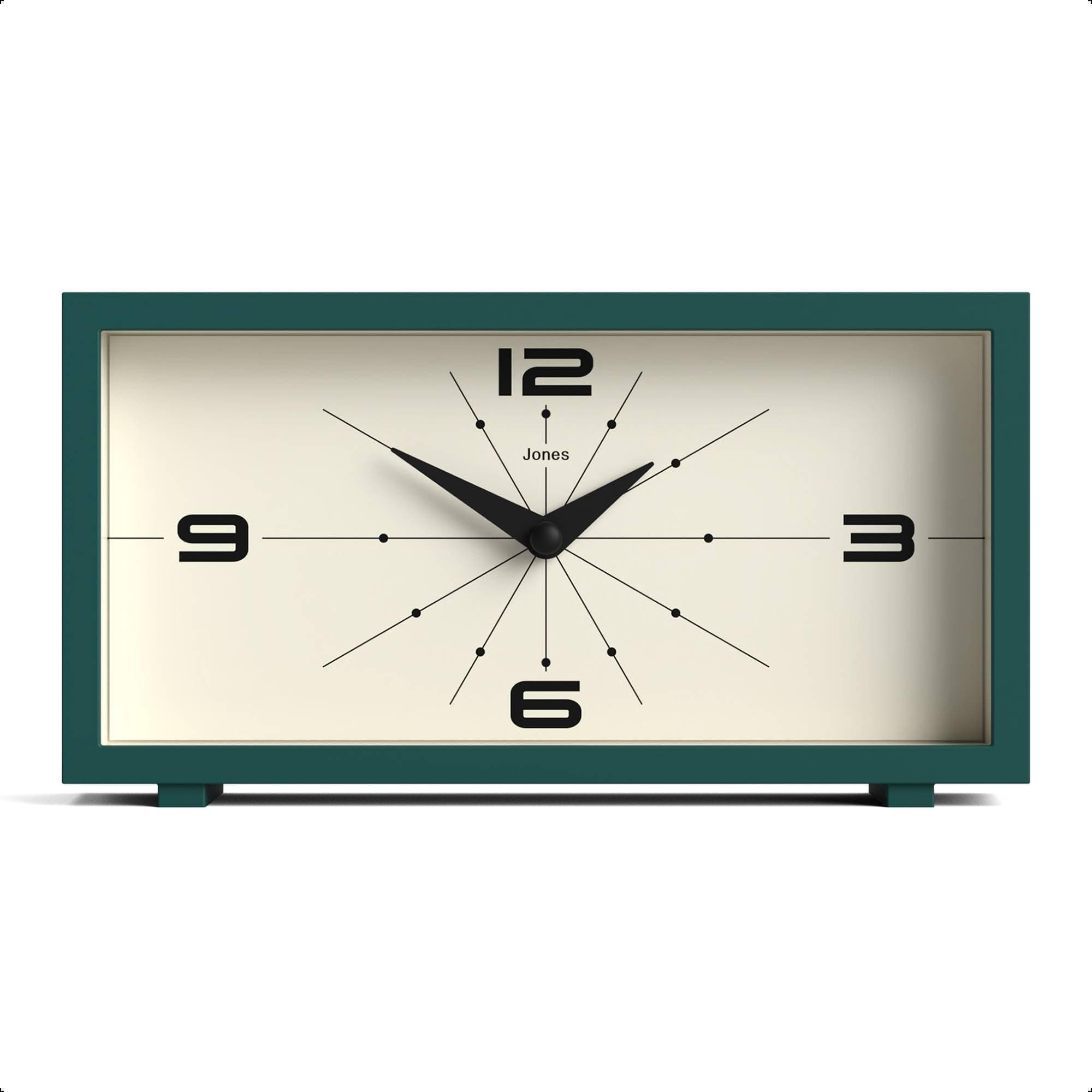 Odeon Desk Clock | Modern Rectangular Design | Green | Stylish Retro Look for Shelf, Table, Mantel or Bedside