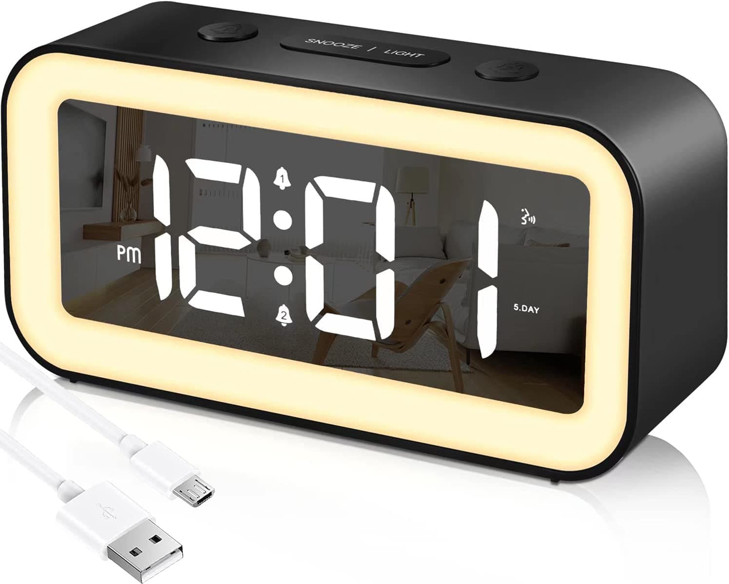 Digital Alarm Clock with Night Light Alarm Clocks Bedside Adjustable Brightness Big LED Digit Display Snooze 12/24Hr Dual Alarm Weekend Mode Sound Activation USB Charging Port for Kids Bedroom Office
