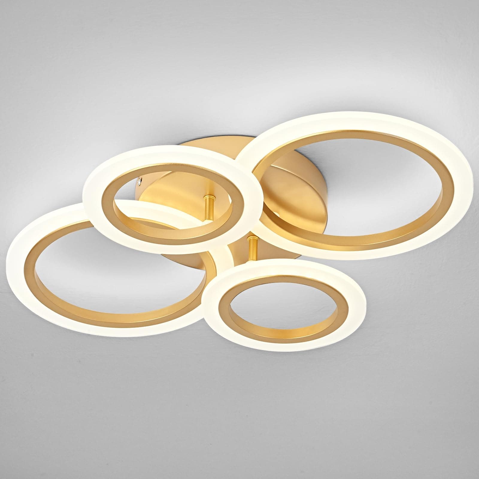 Vikaey Modern LED Flush Mount Ceiling Light, 4 Rings Gold Close to Ceiling Light, Lighting Fixture Ceiling Lamp for Kitchen, Living Room, Bedroom, Laundry Room, 4000K Not dimmable