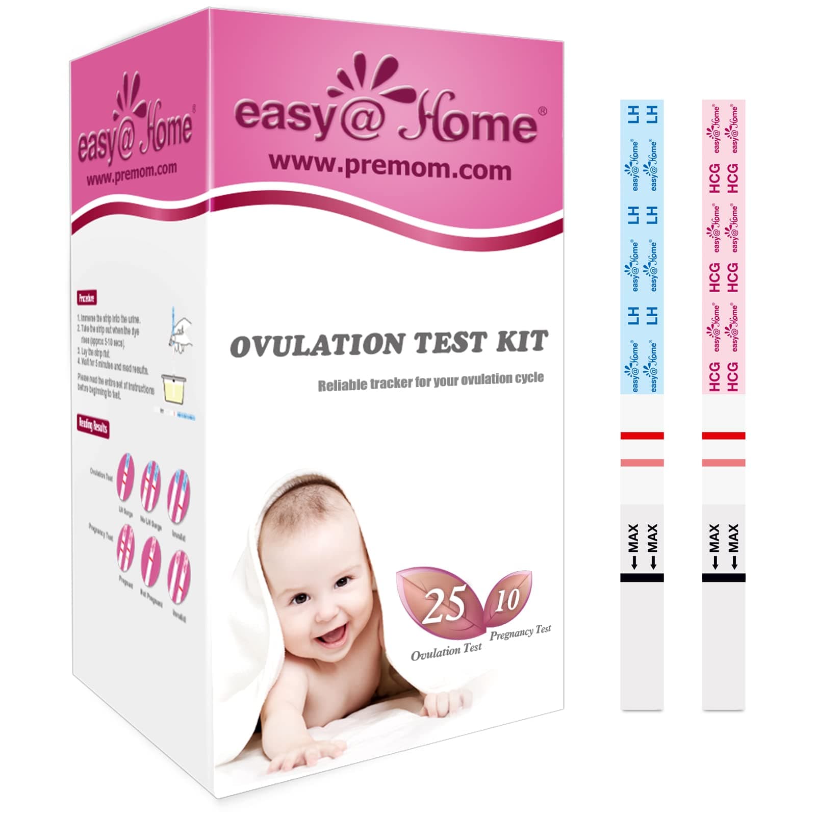 Easy@Home Ovulation & Pregnancy Test Strips Kit: 25 Ovulation Strips and 10 Pregnancy Tests – Accurate Fertility Tracker OPK | 25LH + 10HCG