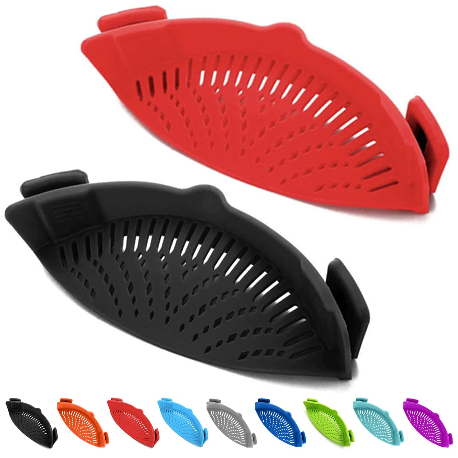 2 Pcs Clip on Strainers, Pot Strainer for Pasta Meat Vegetables Fruit, Silicone Strainer - Fit All Pots and Bowls