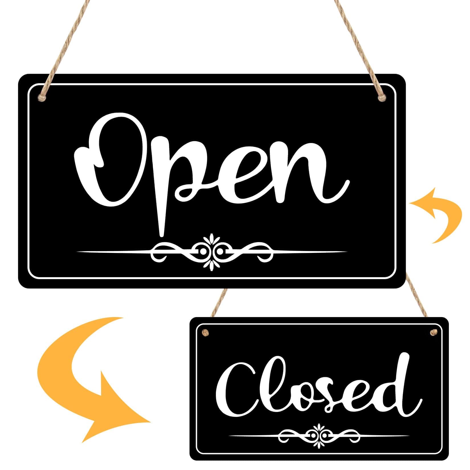 Open Signs - Double Sided Open Closed Sign Business Hours Hanging with Rope Hours of Operation for Business Walls Window Shop Bar Hotel