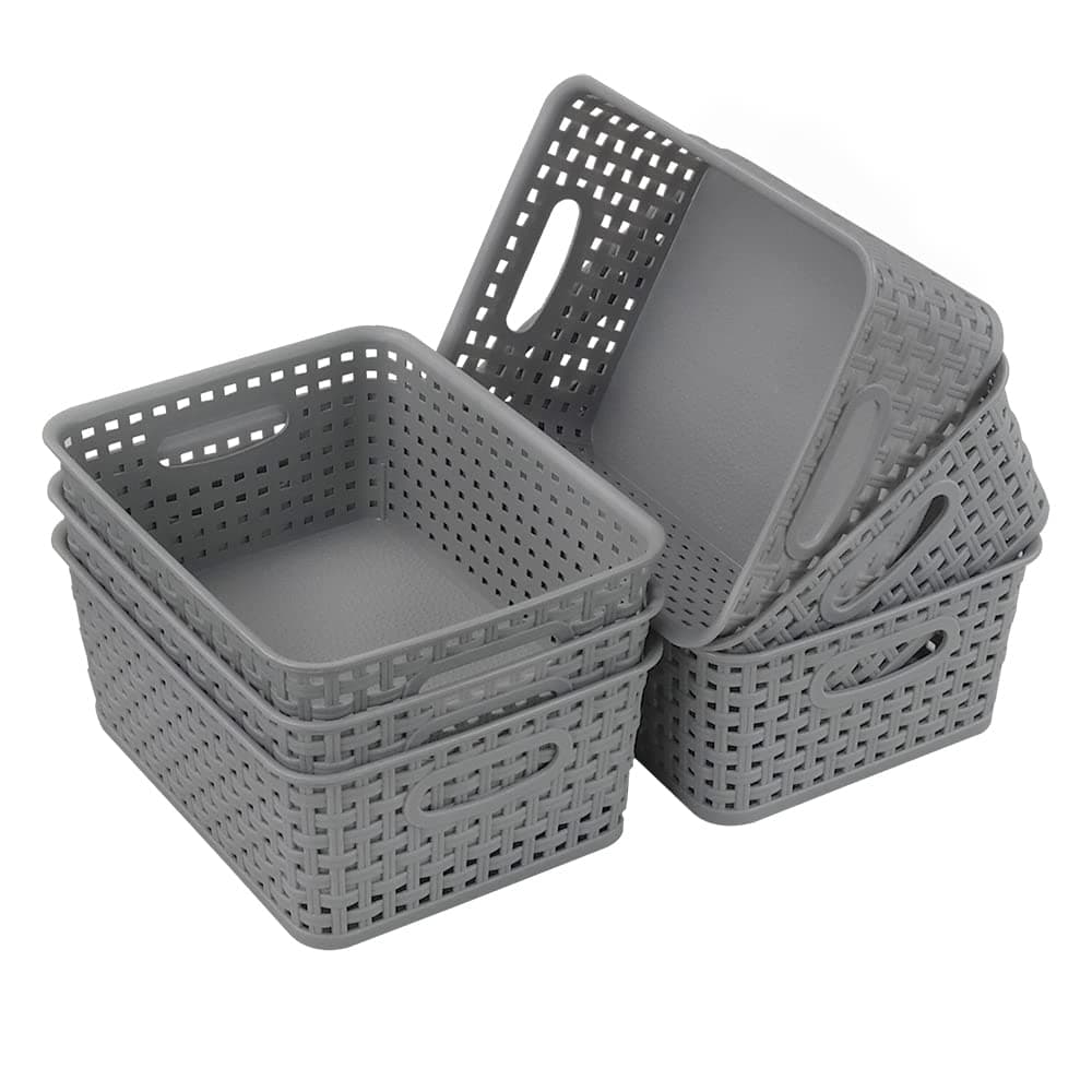 Neadas Grey Small Weave Storage Baskets, Bathroom Kitchen Organizer, Packs of 6