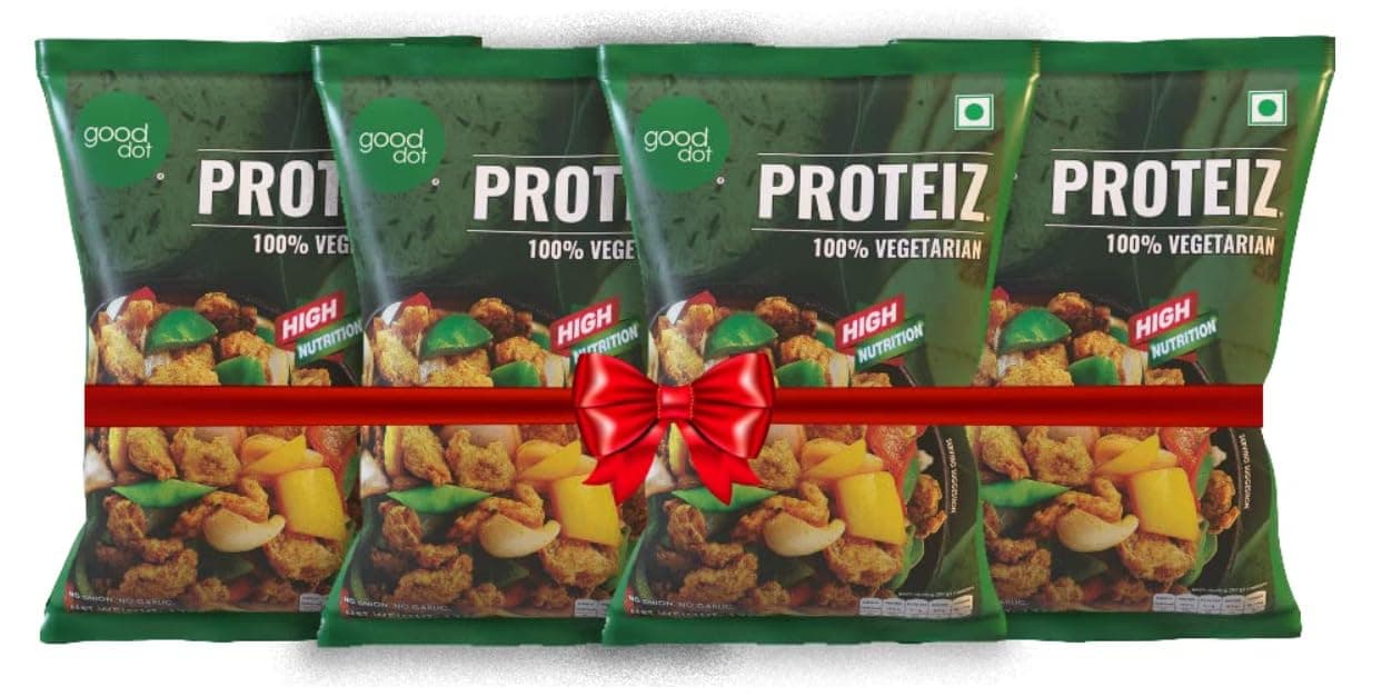 GoodDot Proteiz 100% Vegetarian Protein Chunks, Soya-Based Meat Alternative, High Protein, Low Fat, Cholesterol-Free, Vegan, (Pack of 4), 175g Each