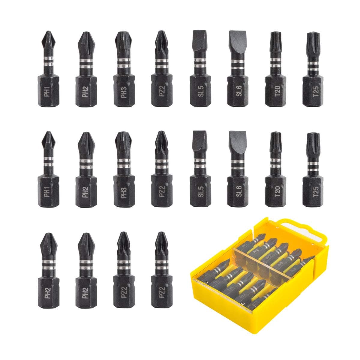 Gunpla 20 Pieces Impact Screwdriver Bits Set Single Ended Heavy Duty Screwdriving Bit Driver Repair Tool Kit for Phillips Torx Pozidriv Slotted Head Screw Drivers with Storage Case