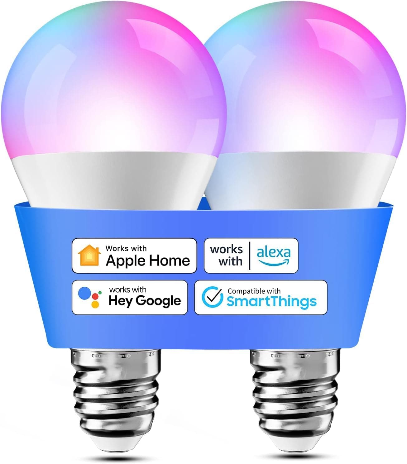 – meross Smart Bulb Alexa Light Bulb E27 Works with Apple Homekit, Alexa, Google Home,Voice Control Dimmable Multicolor LED Light Bulb 9W (60W Equivalent), 2 Packs, RGB