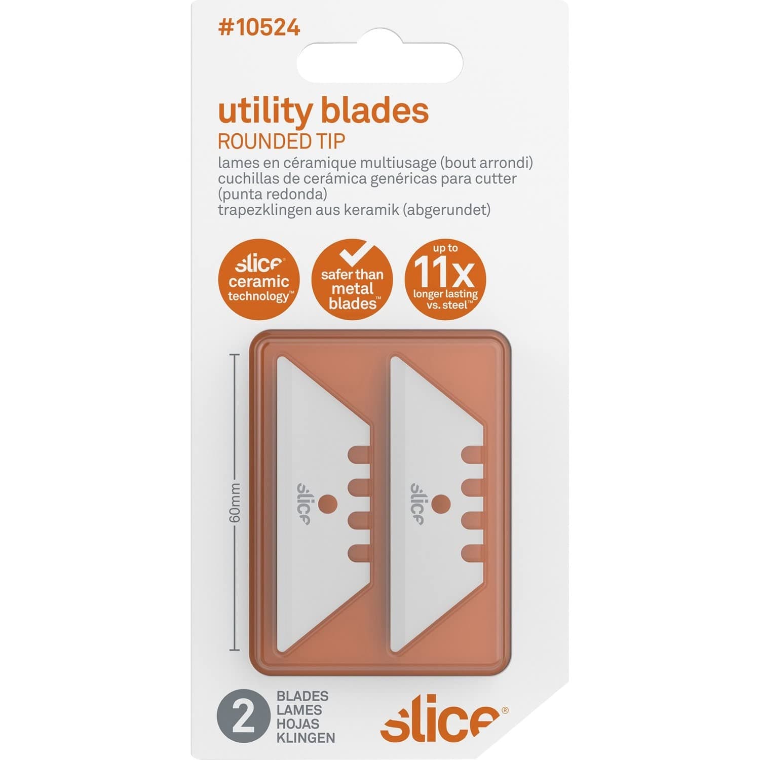 10524 Ceramic Utility Blades (Rounded-Tip), Finger-Friendly, Safe to Touch, Strong, Durable, Last 11 Times Longer Than Metal, Multiple Tool Compatibility (2 Blades)
