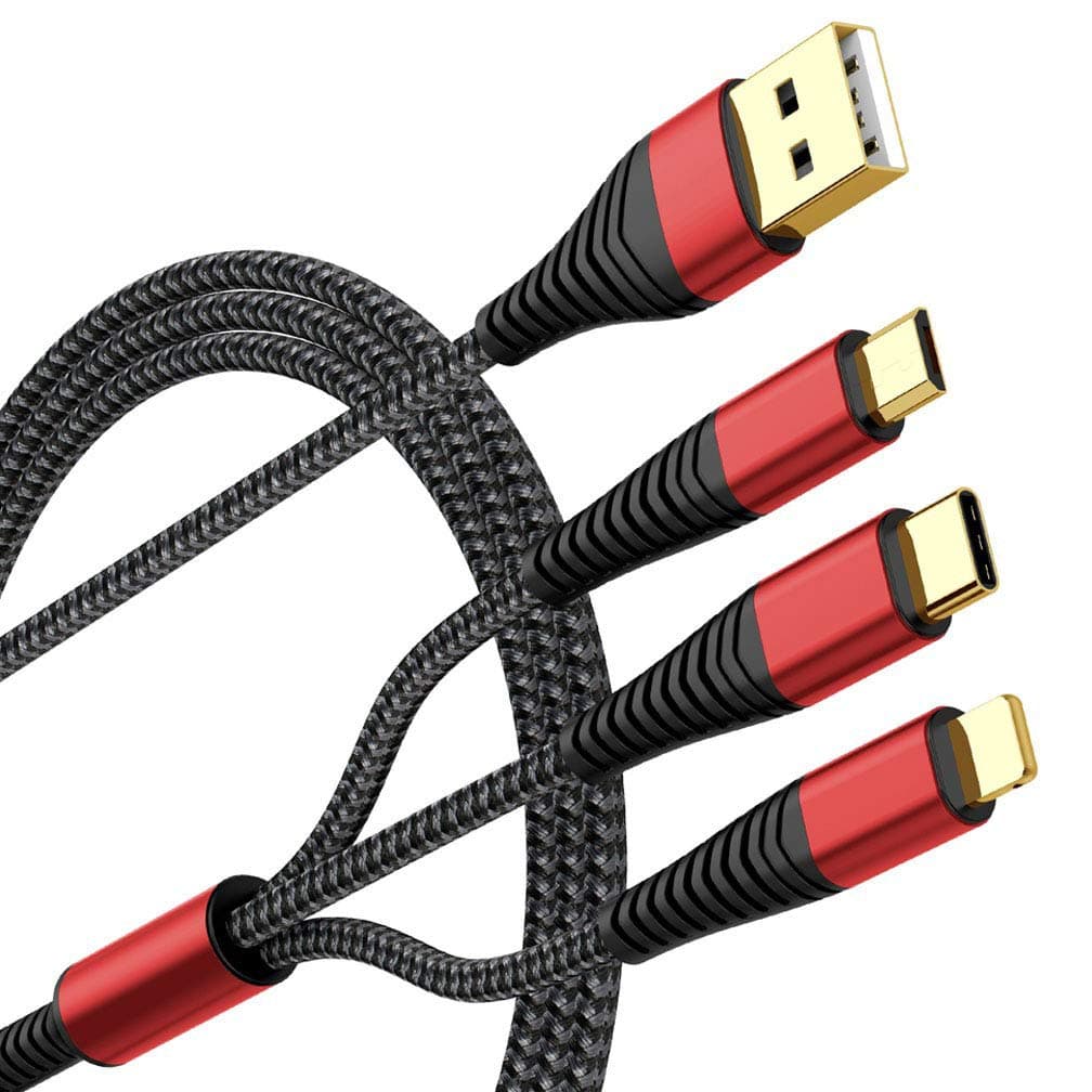 Multi Charger Cable, 2Pack 6ft Nylon Braided Universal 3 in 1 Multiple Ports Devices USB Charging Cord with Gold-Plated Type C/Micro USB Connectors for Phones Tablets (Charging Only)