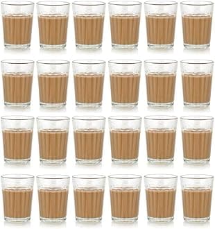 24 Pcs Tea Chai Milk Coffee Small Glass Cups for Brother, Sister, Women, Men, Girls | Chai Glasses Tea Set Coffee Cup (Transparent) (100 ml - Cup Set of 24)