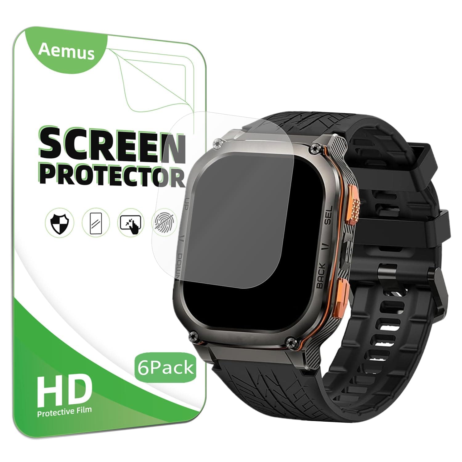 Aemus Screen Protector Compatible for AMAZTIM M3 Smart Watch 2" (6 Pack) PET Clear Film, Compatible for KOSPET Tank M3 Ultra 1.96" Smart Watch